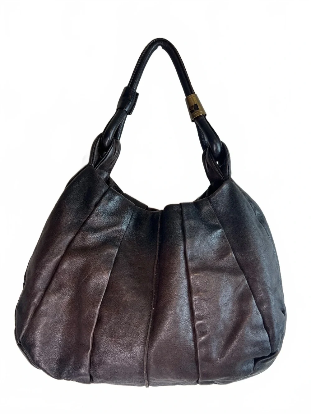 Boss Orange Pleated Leather Hobo Bag Brown Black Shoulder Purse